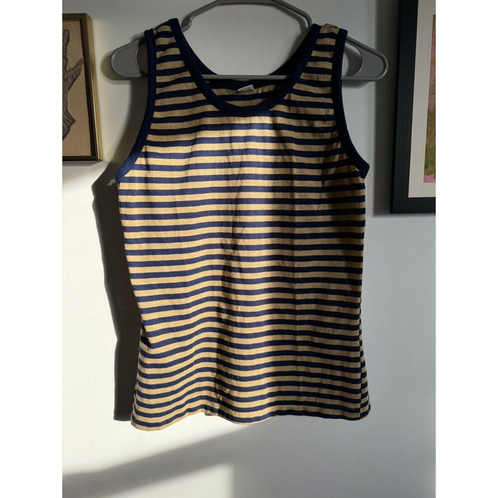 Vintage Art Guild Navy Blue And Tan Stripe Tank RARE
